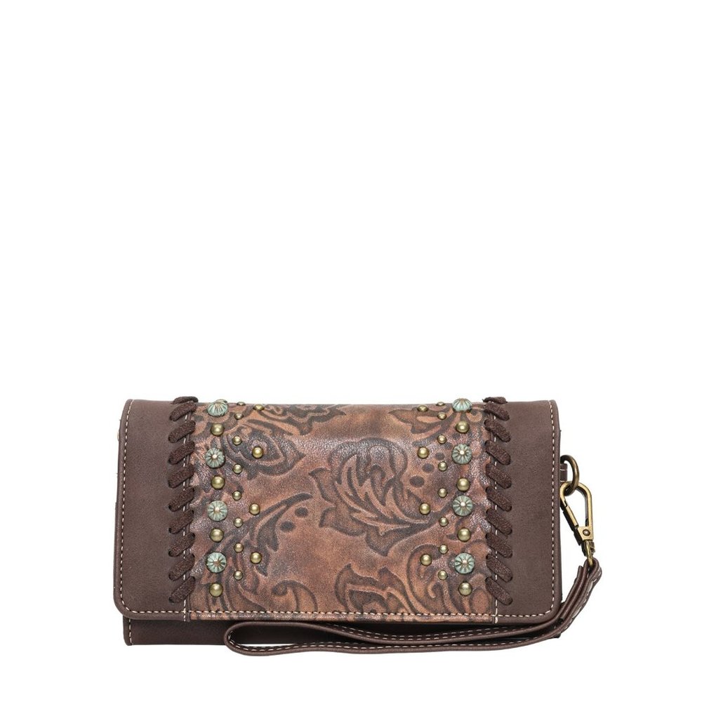 Montana West Studded Tri Fold Wallet Brown NWT